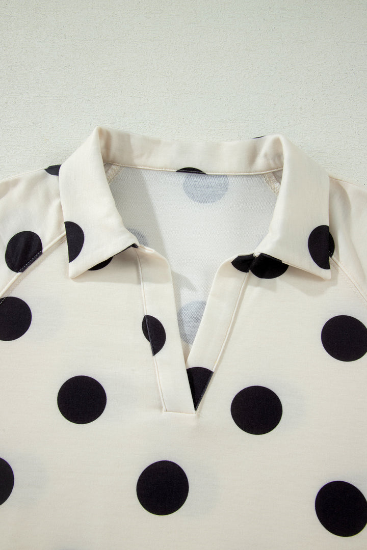 Polka Dot Print V Neck Tee Short Set