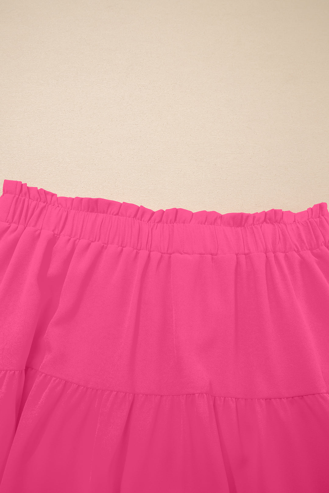 Rose Red Plus Size Frilled Elastic Waist Lace Trim Boho Ruffled Shorts