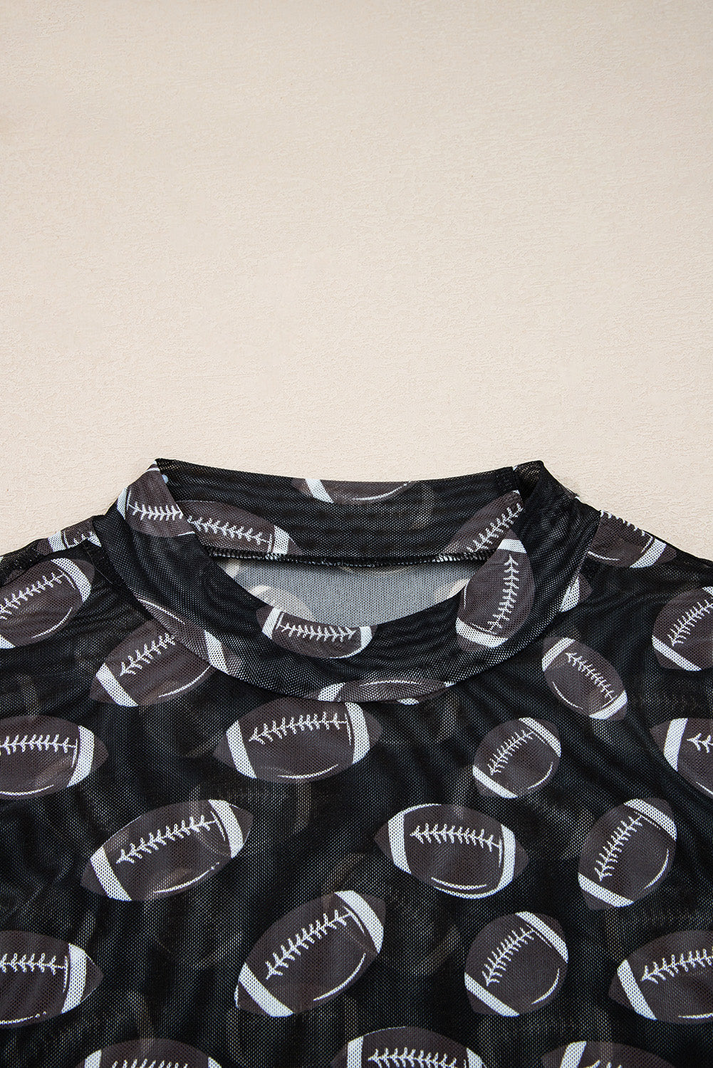 Black Game Day football Mesh Sheer Long Sleeve Top
