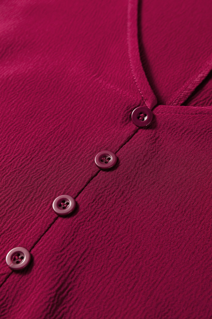 Solid color Long Sleeve Button V Neck Tiered Maxi Dress