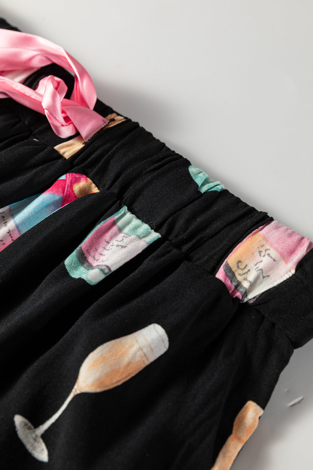 Christmas Wine Glass Print Bow Knot Two Piece Pajama Set