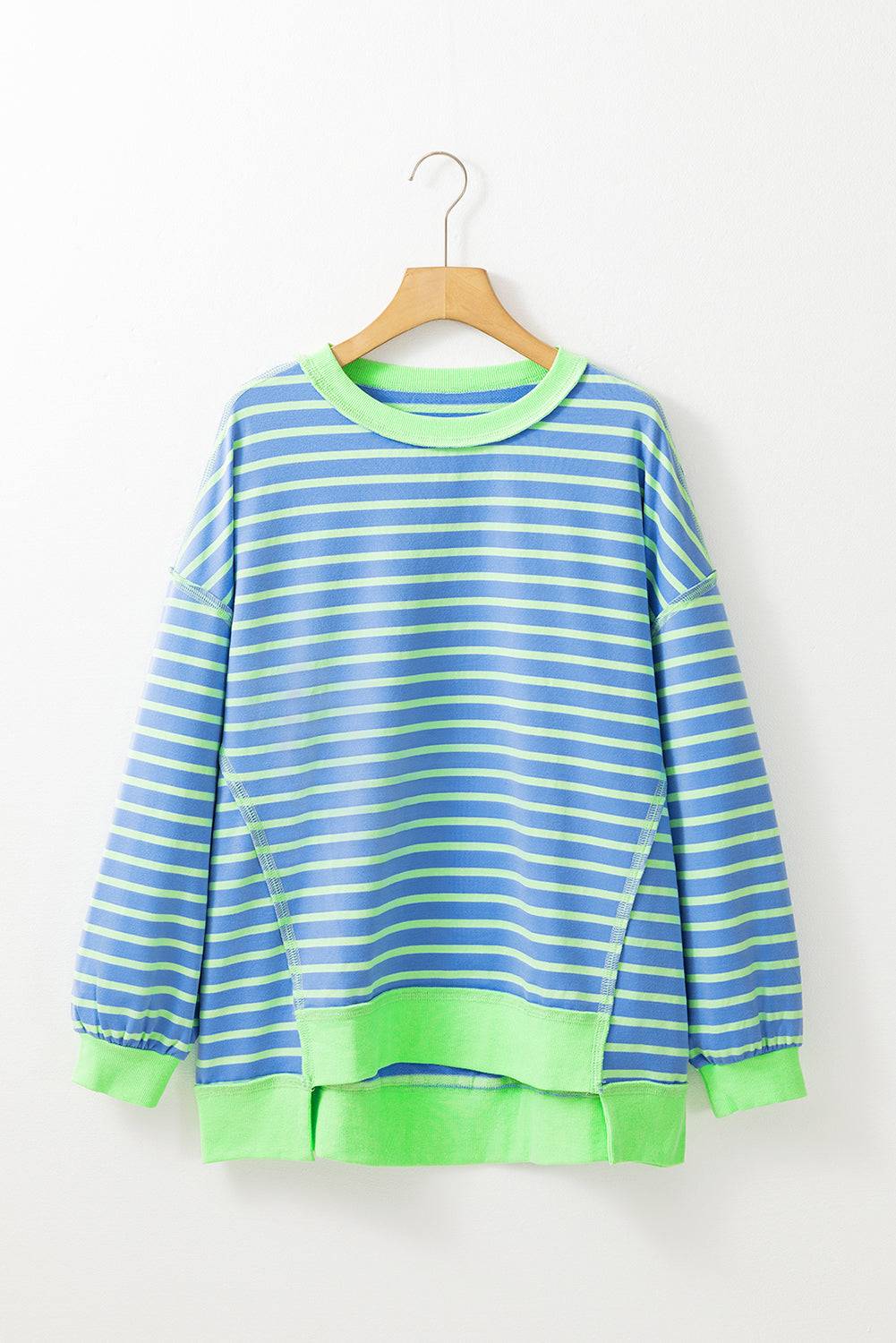 Stripe Contrast Trim High Low Pullover Tunic Sweatshirt