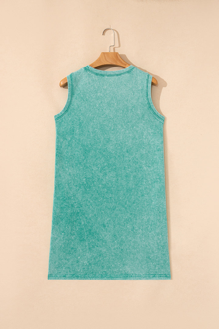 Sea Green Mineral Wash Tank Mini Dress with Pockets