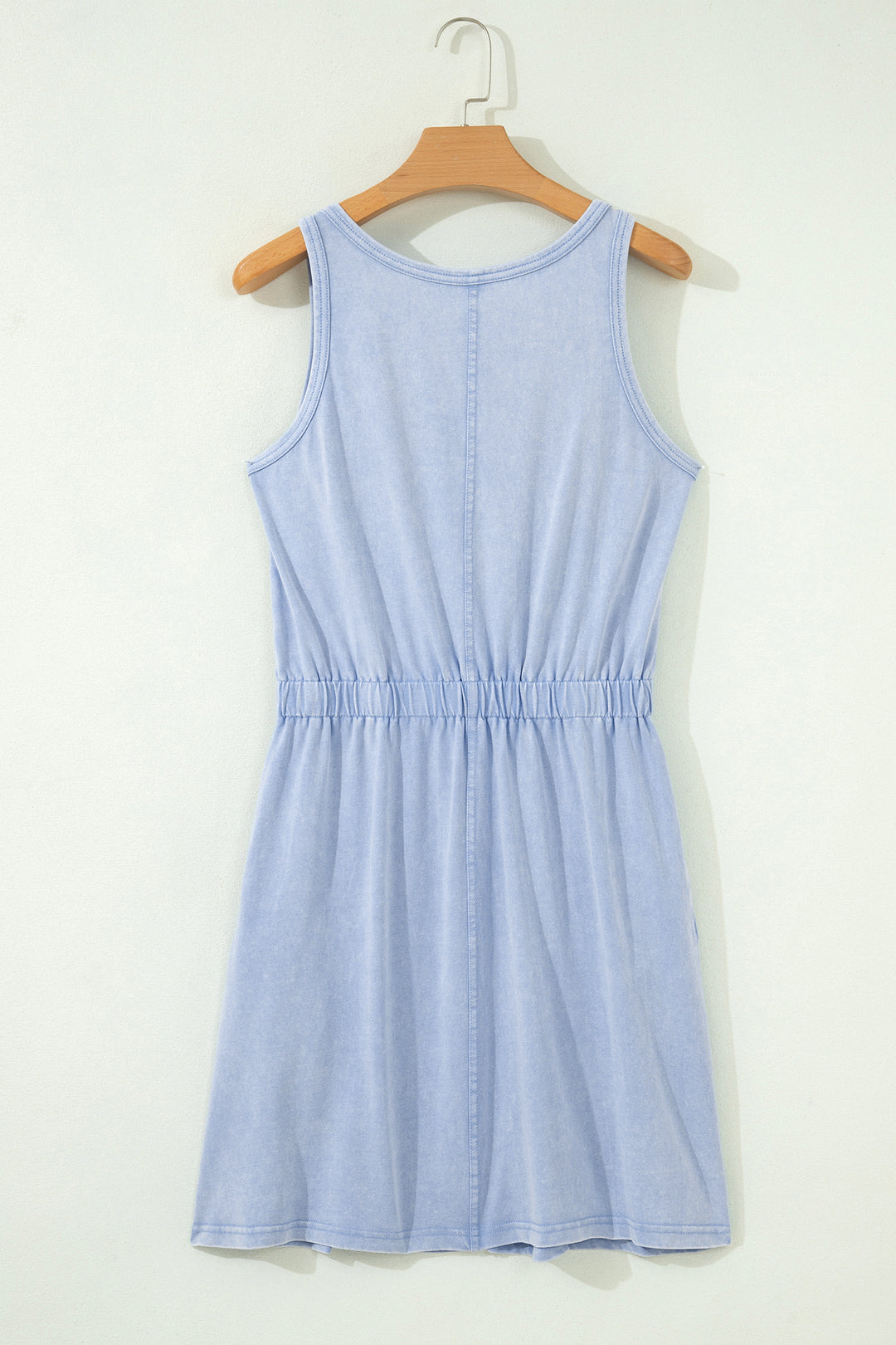 Mineral Wash U Neck Elastic Waist Sleeveless Mini Dress