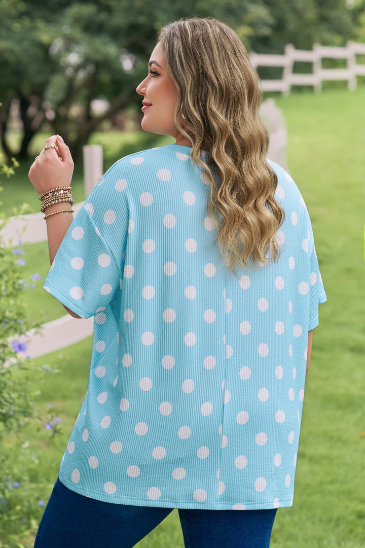 Twisted Rib Polka Dot Print Plus Size T Shirt