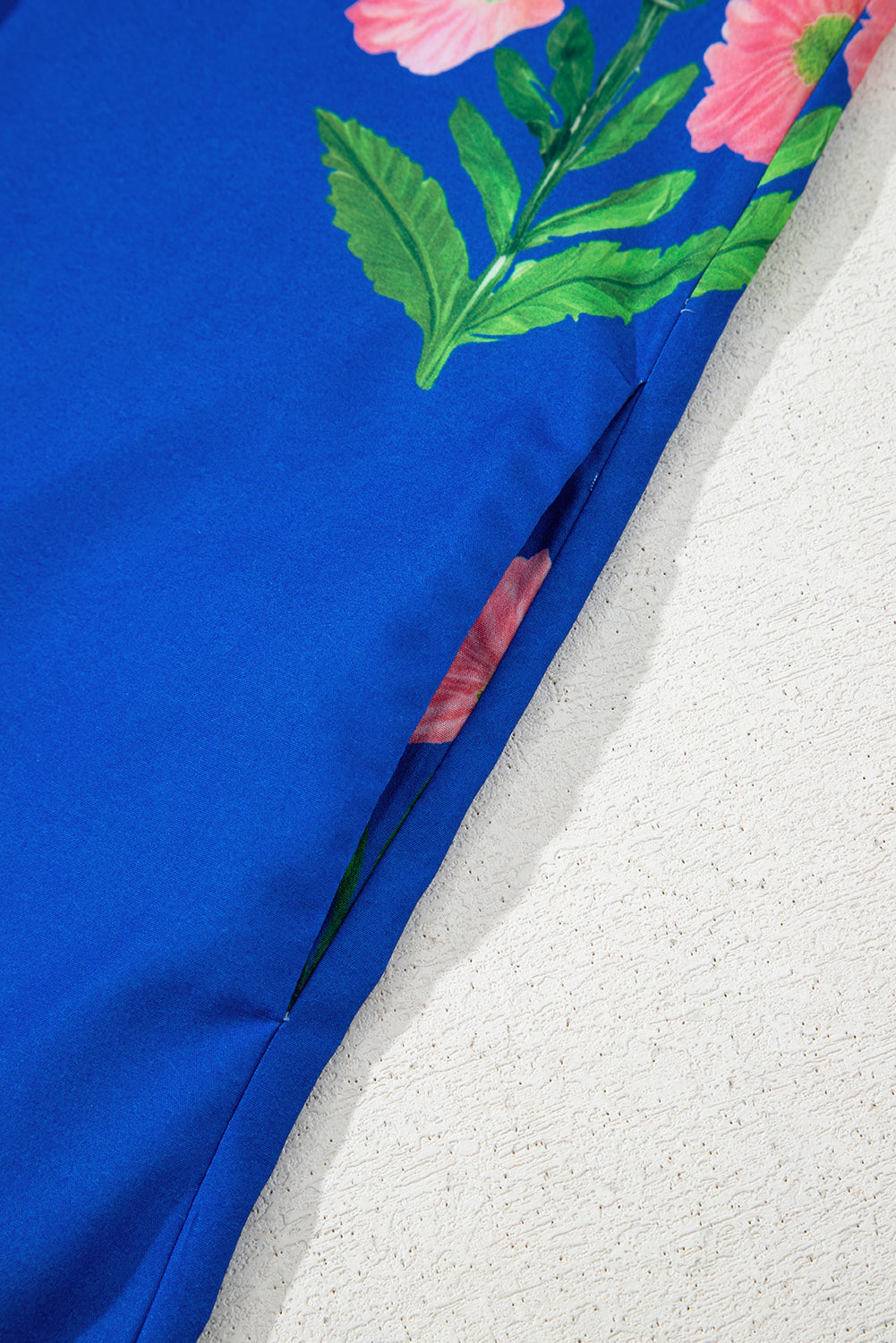 Floral Short Sleeve Split Neck Loose Mini Dress