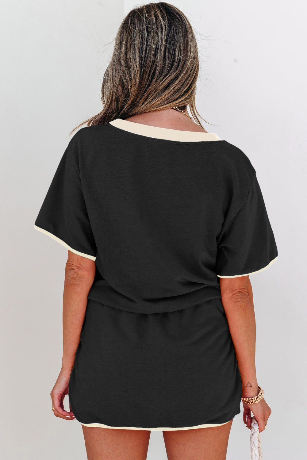 Colorblock Edge Drop Shoulder T Shirt and Skort 2Pcs Set