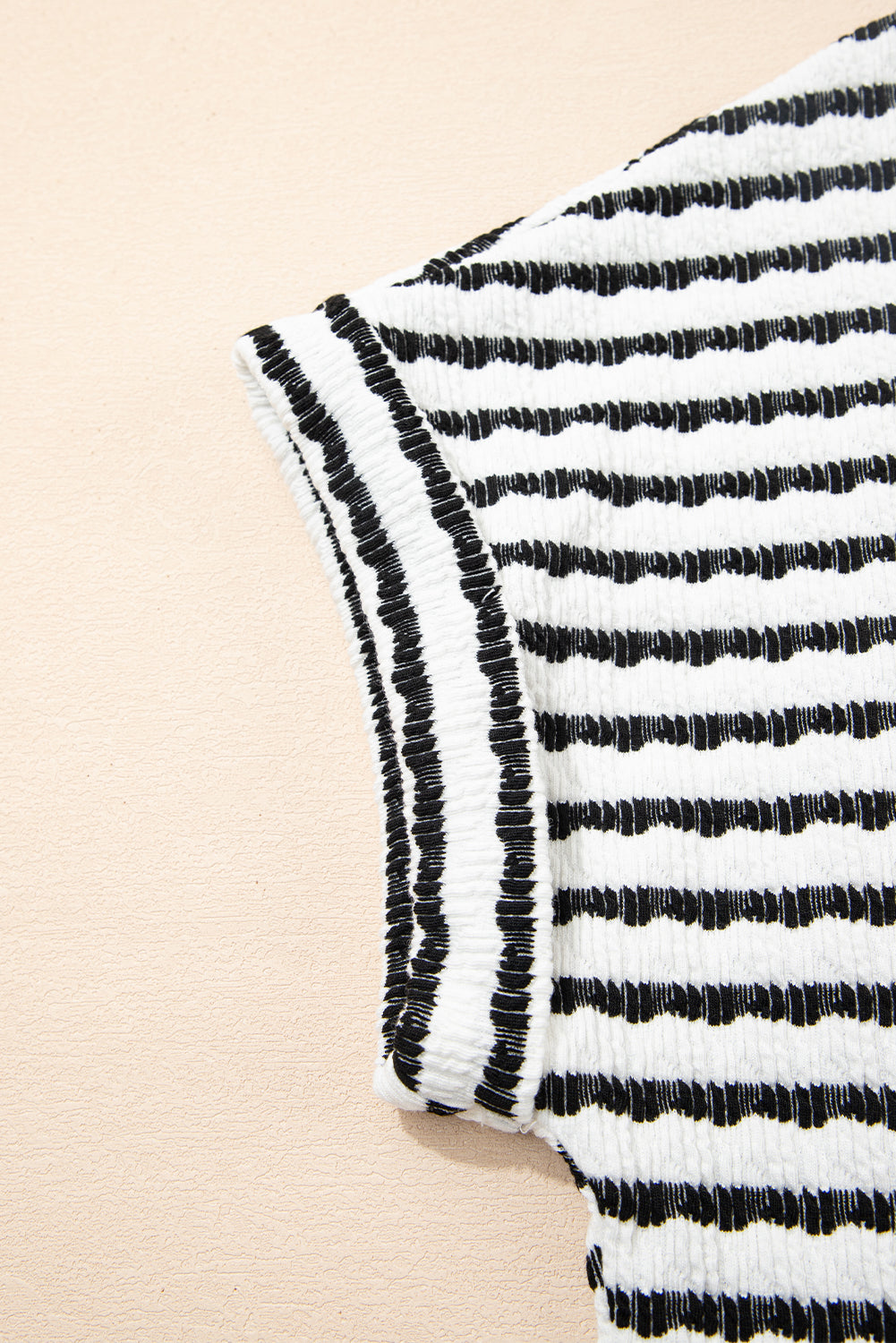 Stripe Knitted Short Sleeve Top and Drawstring Shorts Set