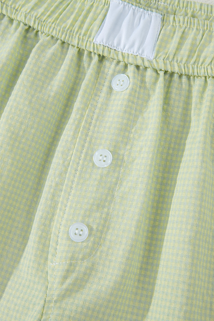 Gingham Plaid Button Detail Lace Trim Boxer Shorts