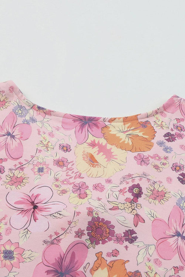 Multicolor Hibiscus Floral Print Ruffle Short Dress -