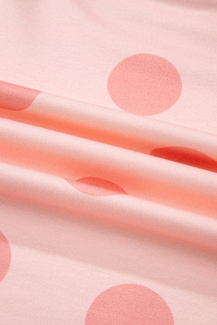 Polka Dot Print Drop Shoulder Pullover Drawstring Shorts Set