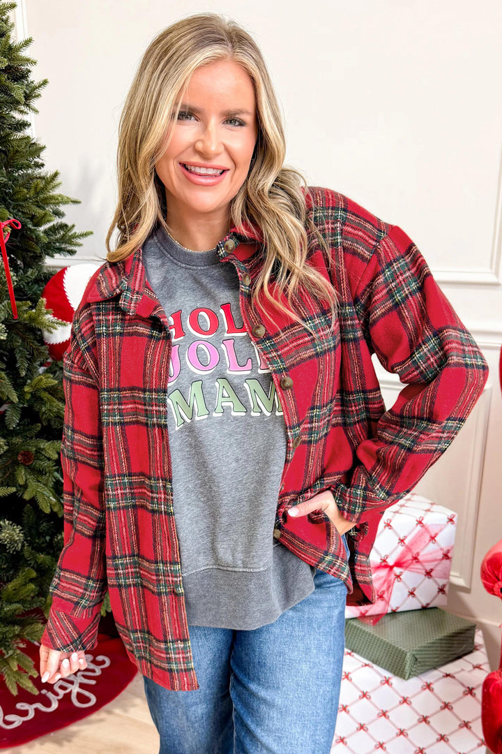 Red Plaid Button Front Shacket