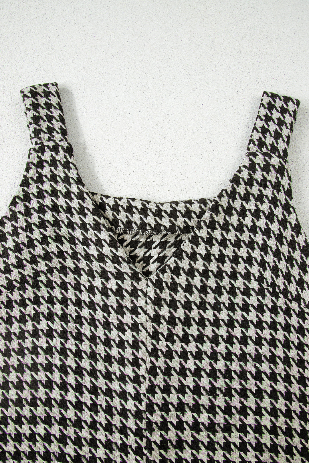 Houndstooth Print V Neck Sleeveless Mini Dress
