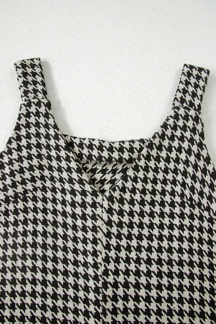 Houndstooth Print V Neck Sleeveless Mini Dress