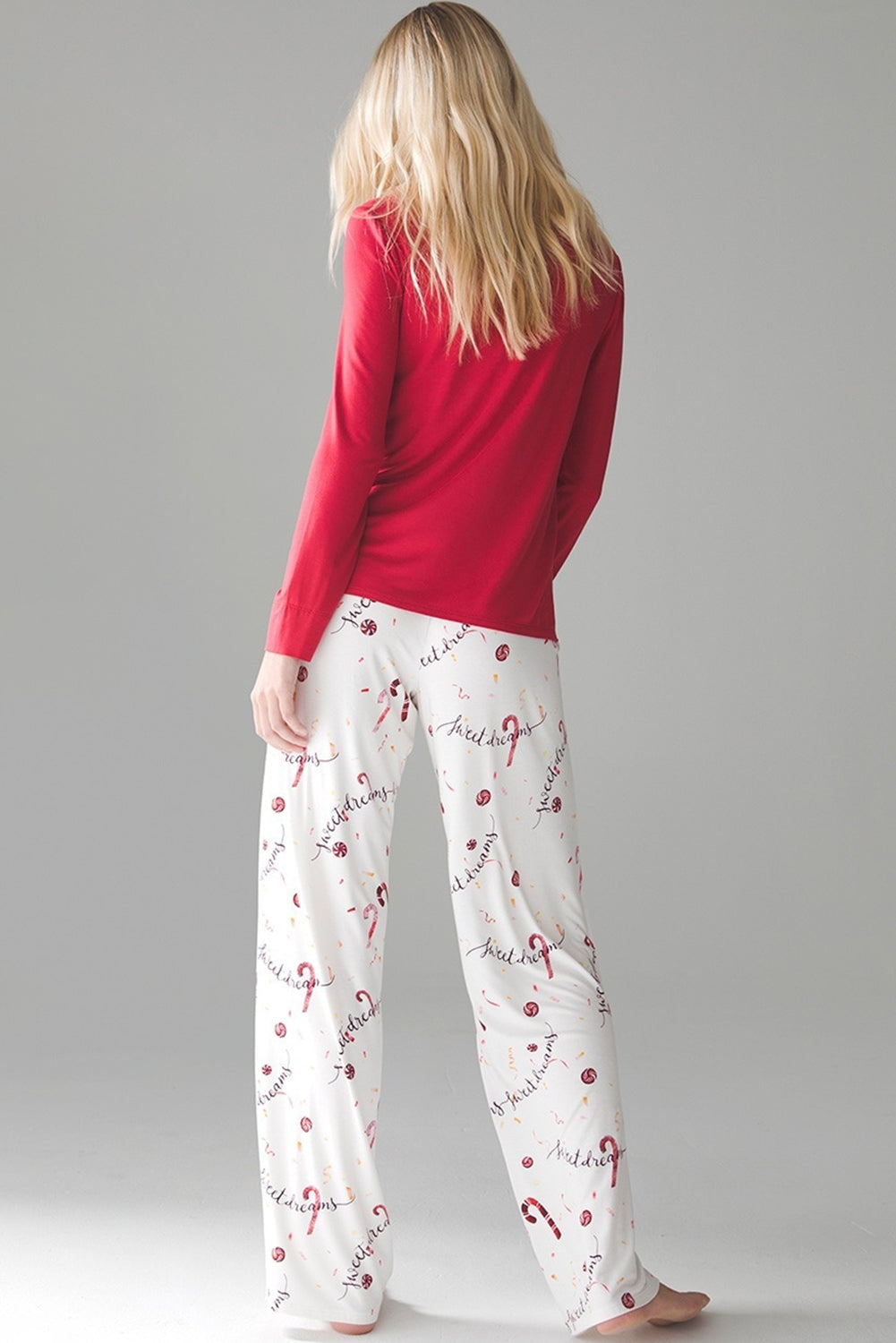 Solid Top and Christmas Pants Two Piece Lounge Set