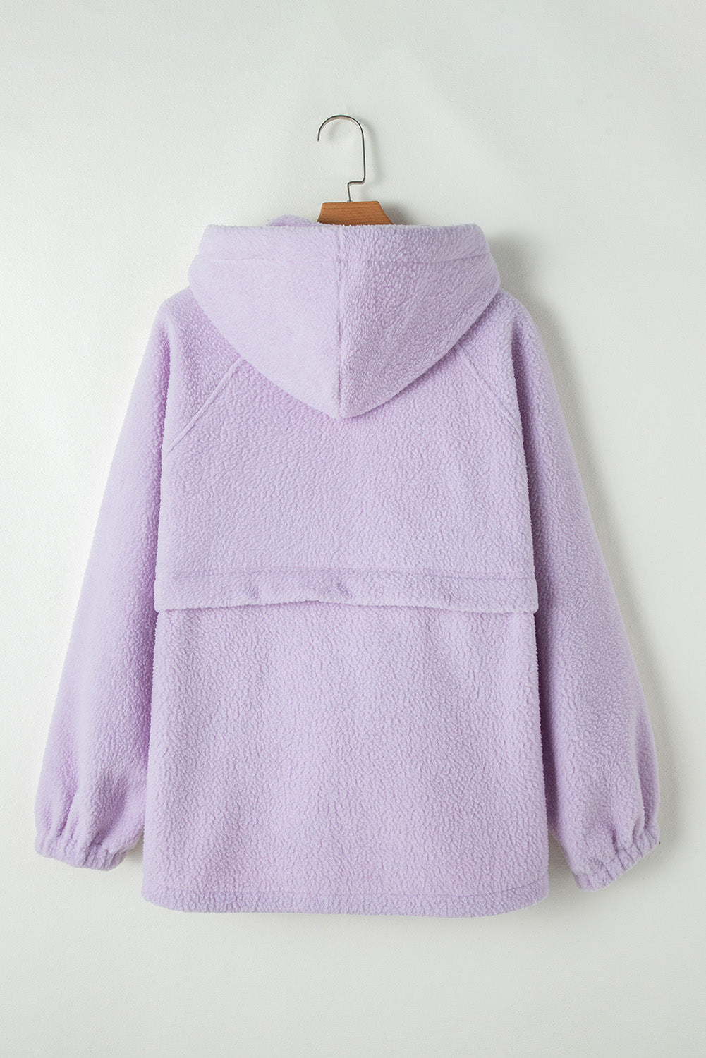 Lavender Zipped Patch Pocket Fuzzy Drawstring Hoodie