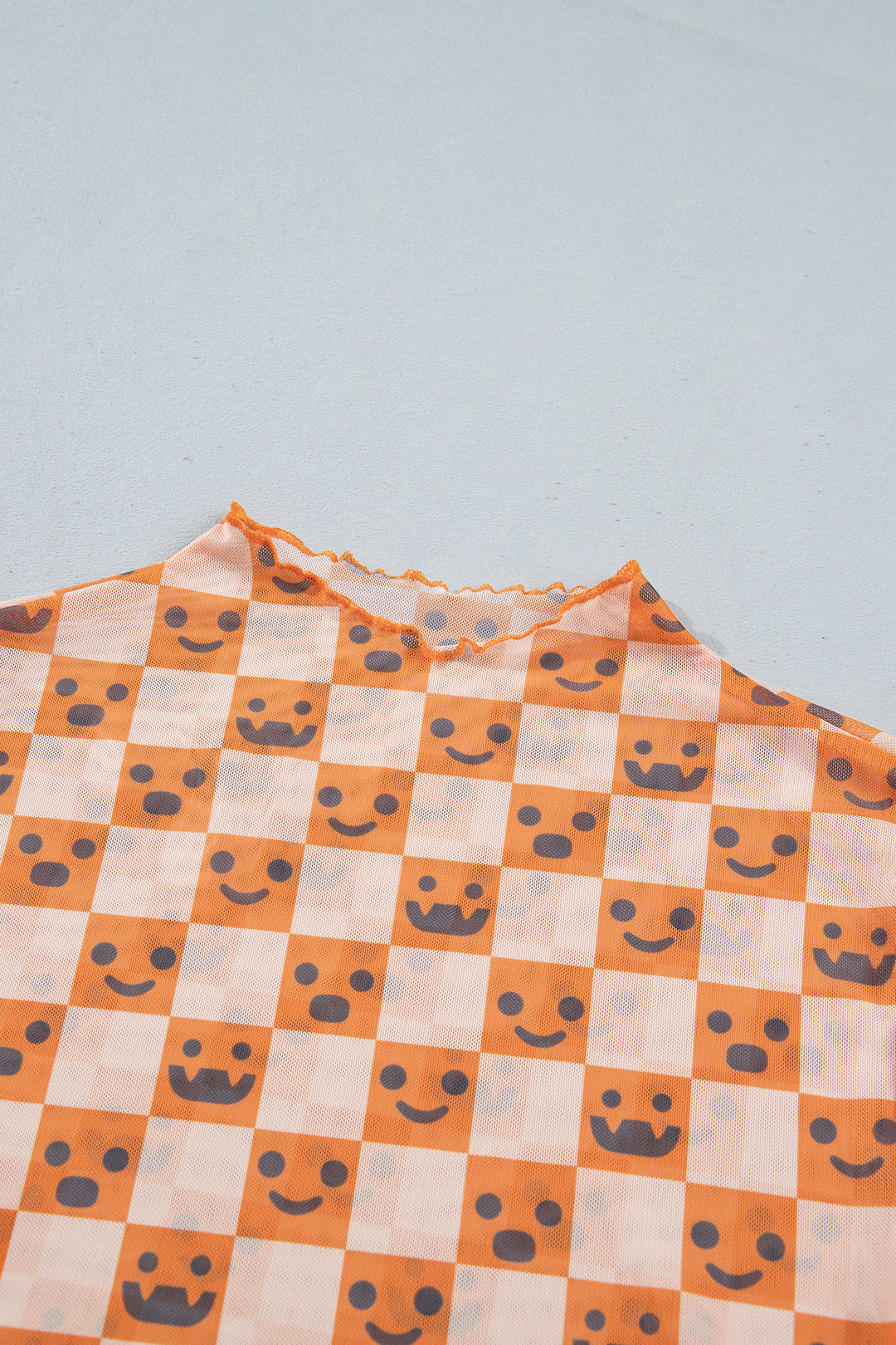 Orange Abstract Halloween Pattern Long Sleeve Stand Neck Shift Blouse