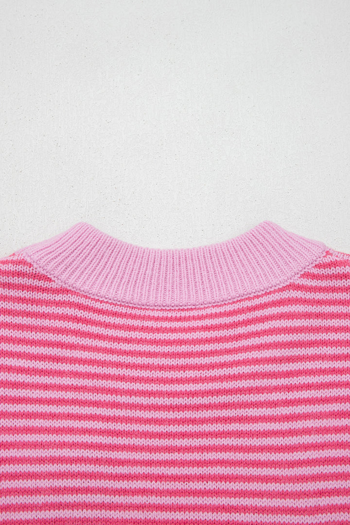 Stripe Contrast Heart Pattern Valentine Knit Sweater