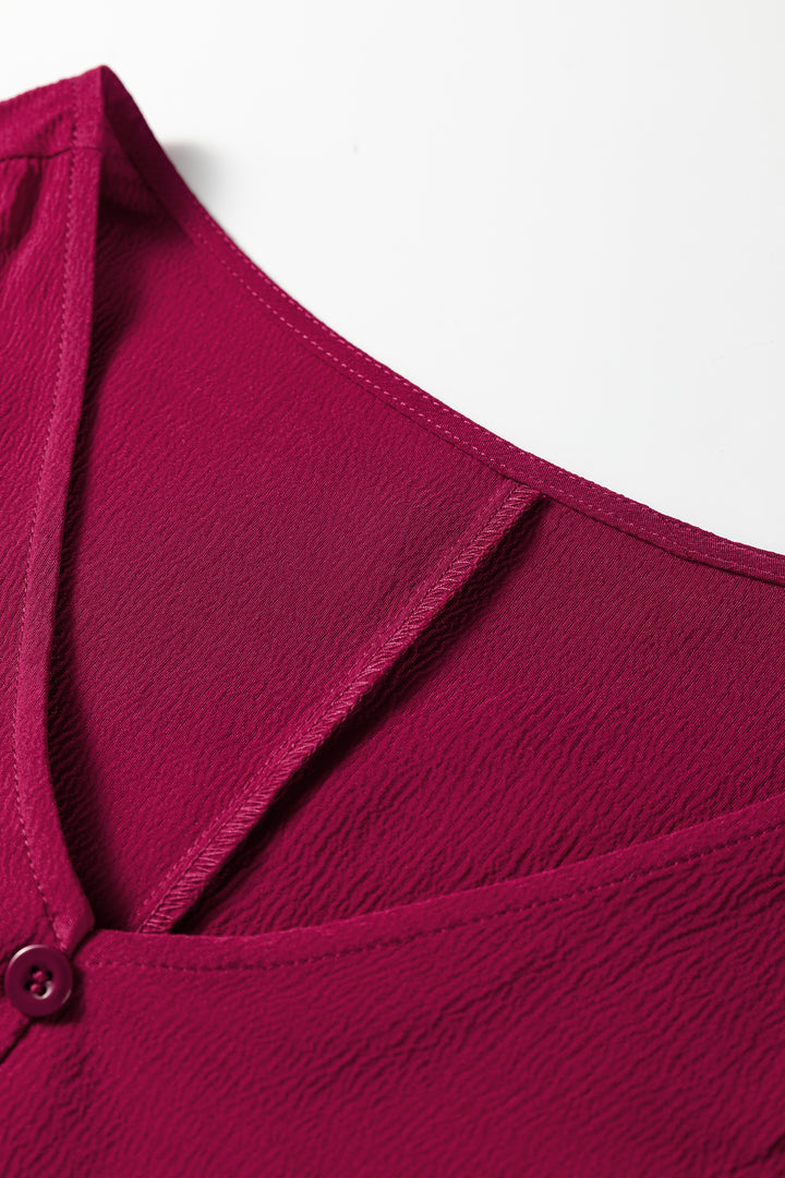 Solid color Long Sleeve Button V Neck Tiered Maxi Dress