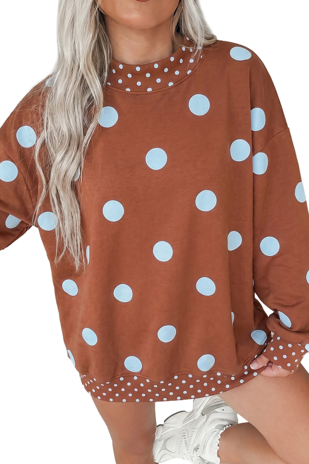 Polka Dot Print Contrast Detail Oversized Tunic Sweatshirt