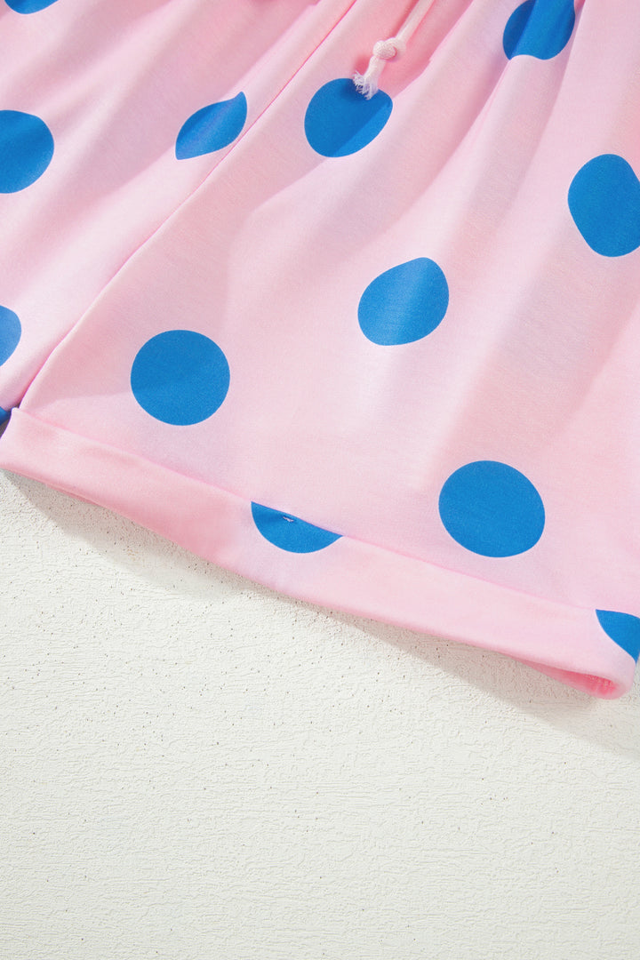 Polka Dot Print V Neck Tee Short Set