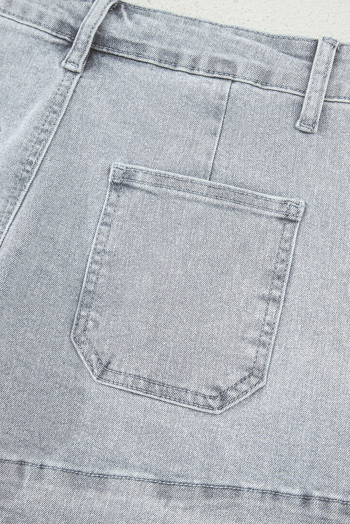 Sail Blue Scalloped Hemline Acid Wash High Waist Denim Shorts