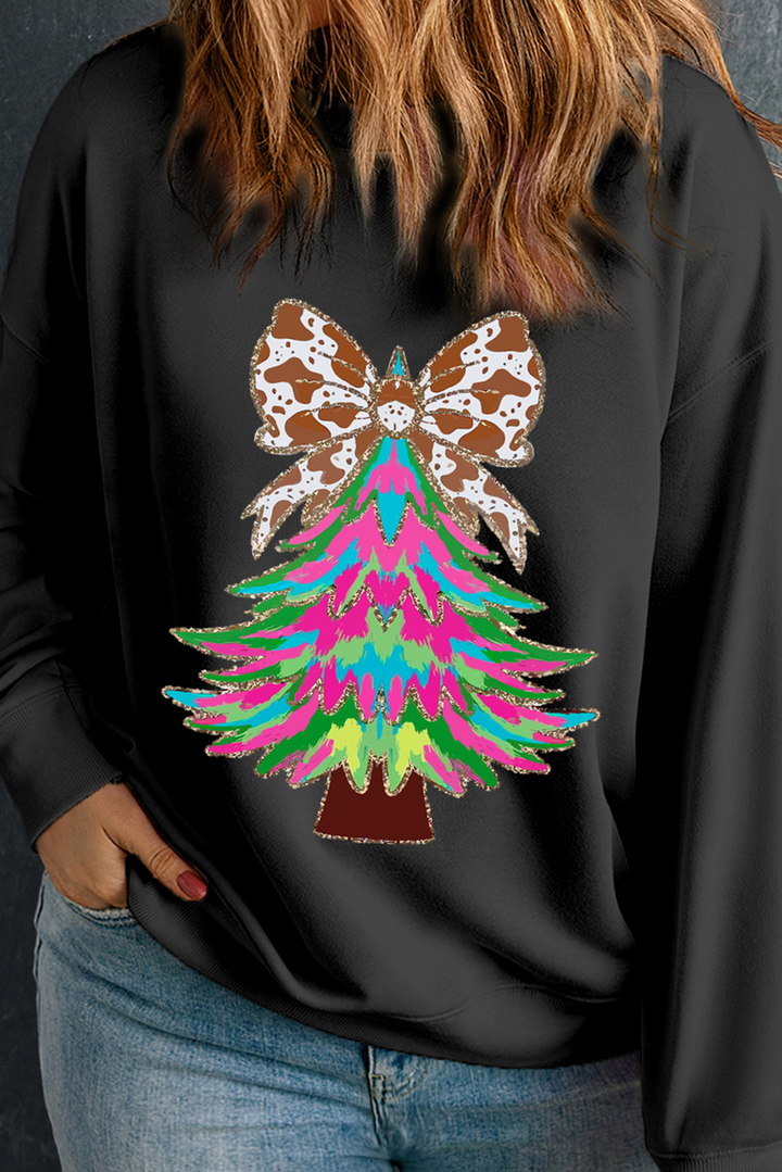 Bow Knot Christmas Tree Graphic Plus Size Sweatshirt