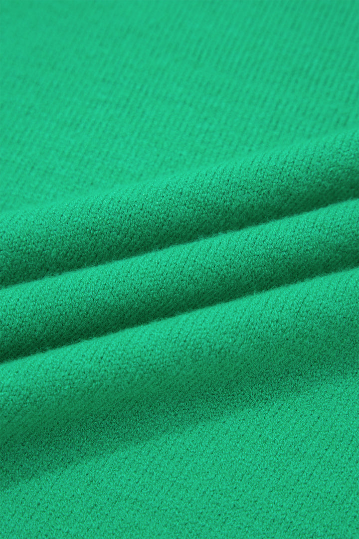 Solid Color Ribbed Trim Round Neck Ruffle Short Sleeve Sweater