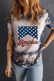 Multicolor Bleached Tie Dye America & Star Graphic Tee -
