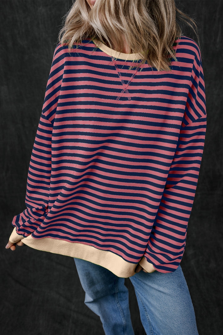 Stripe Oversized Contrast Trim Pullover Sweatshirt