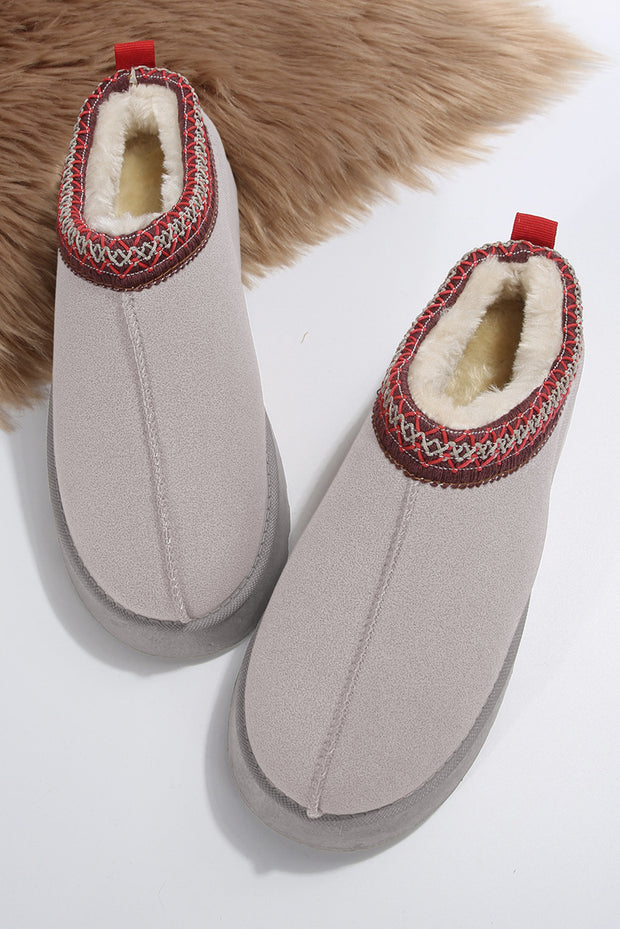 Suede Contrast Print Round Toe Plush Lined Flats