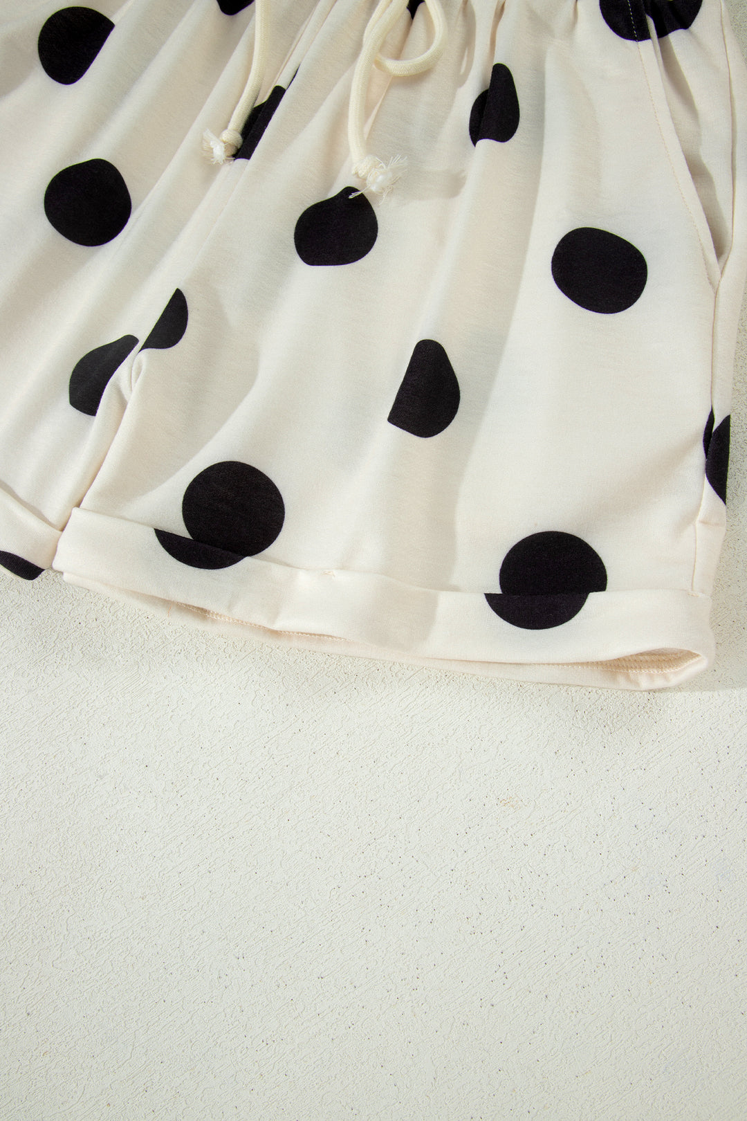 Polka Dot Print V Neck Tee Short Set