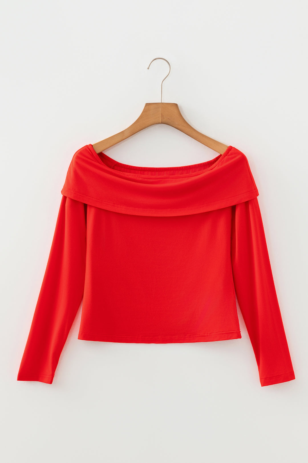 Foldover Off Shoulder Long Sleeve Slim Top