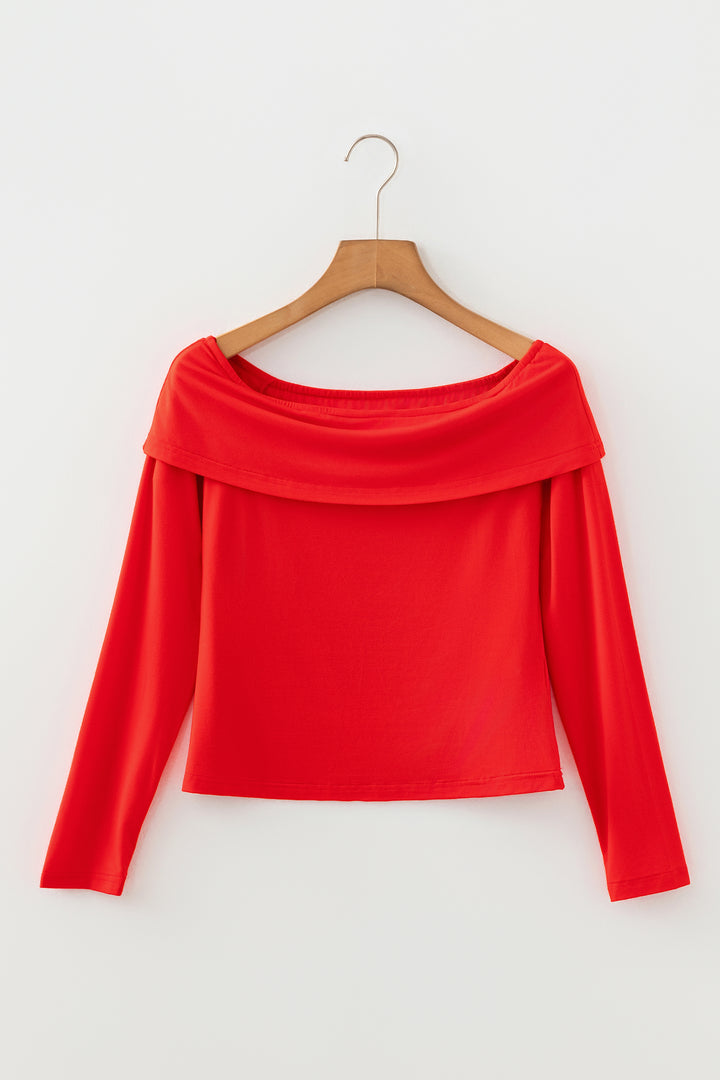 Foldover Off Shoulder Long Sleeve Slim Top