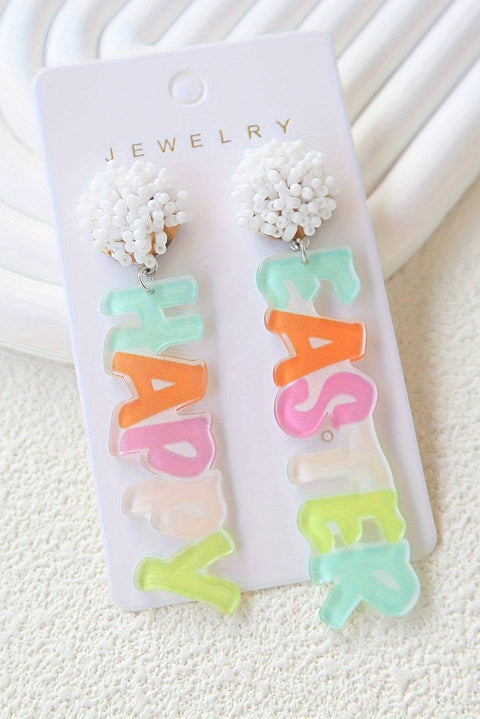Pink Colorful HAPPY EASTER Drop Earrings - Pink / ONE SIZE / acrylic