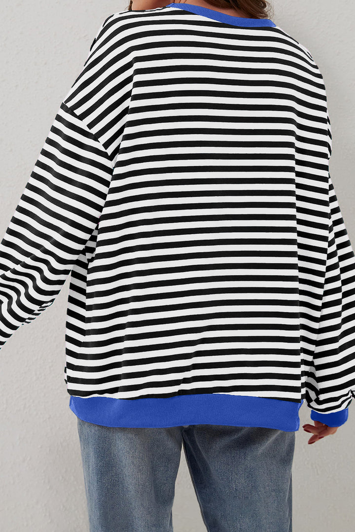 Stripe Oversized Contrast Trim Pullover Sweatshirt