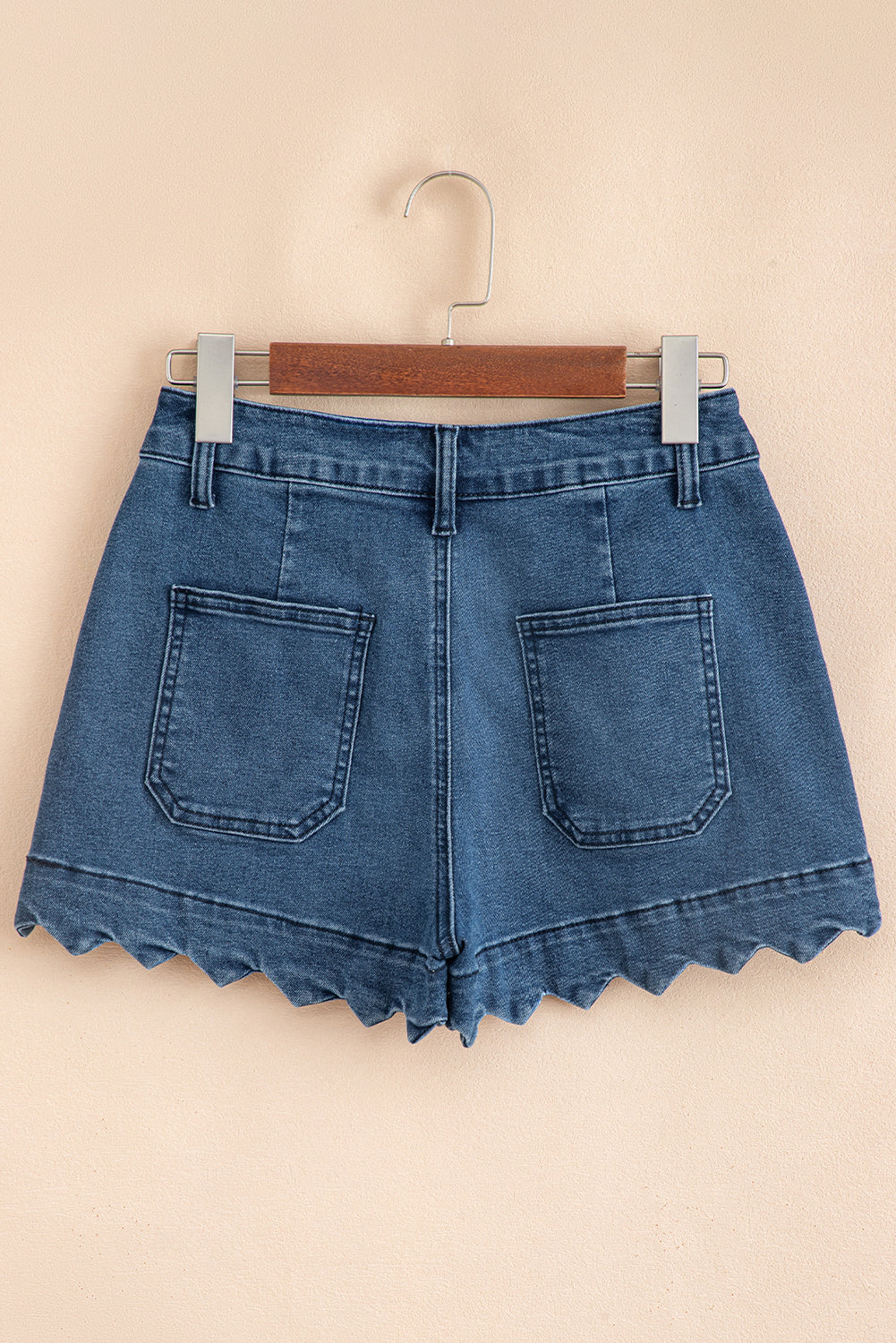 Sail Blue Scalloped Hemline Acid Wash High Waist Denim Shorts