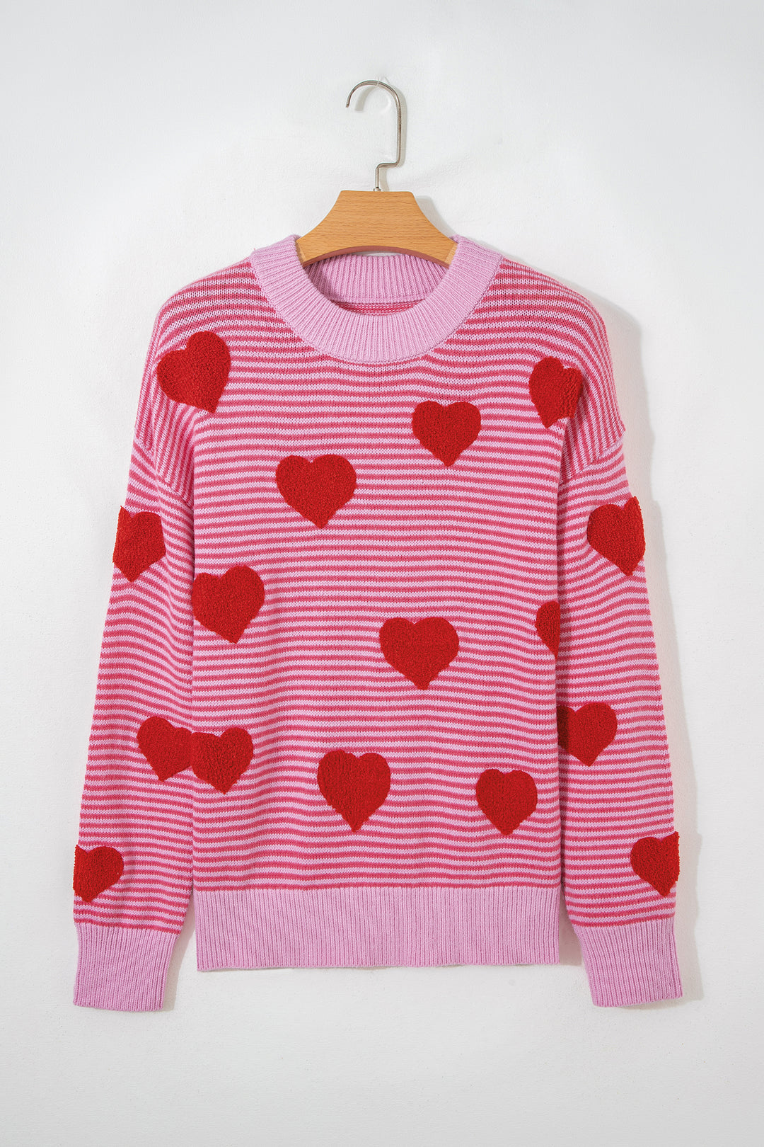Stripe Contrast Heart Pattern Valentine Knit Sweater