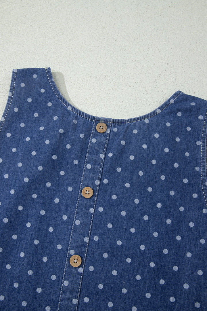 Blue Polka Dot Ruffle Hem Sleeveless Shift Dress Mini Vacation