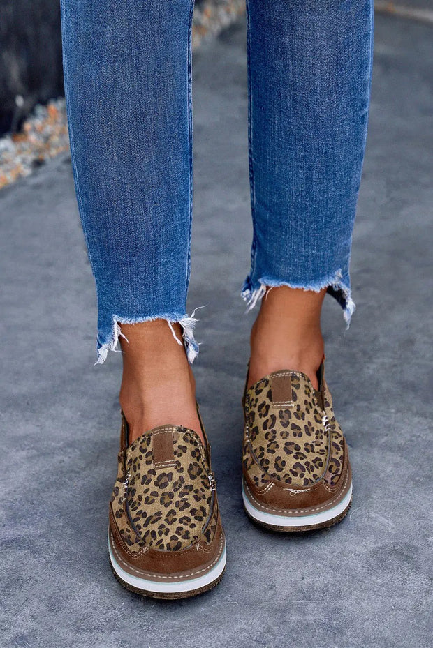 Brown Casual Leopard Colorblock Sneakers - Brown / 6(37)