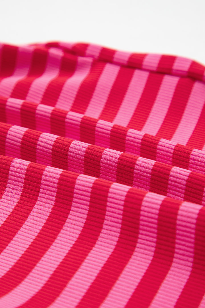 Rose Stripe Contrast Elastic Waist Casual Ribbed Shorts