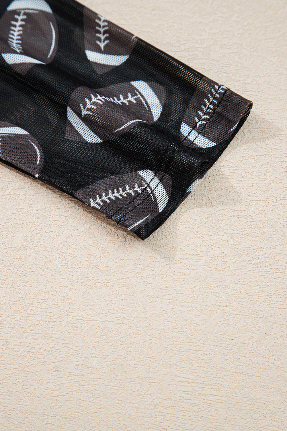 Black Game Day football Mesh Sheer Long Sleeve Top