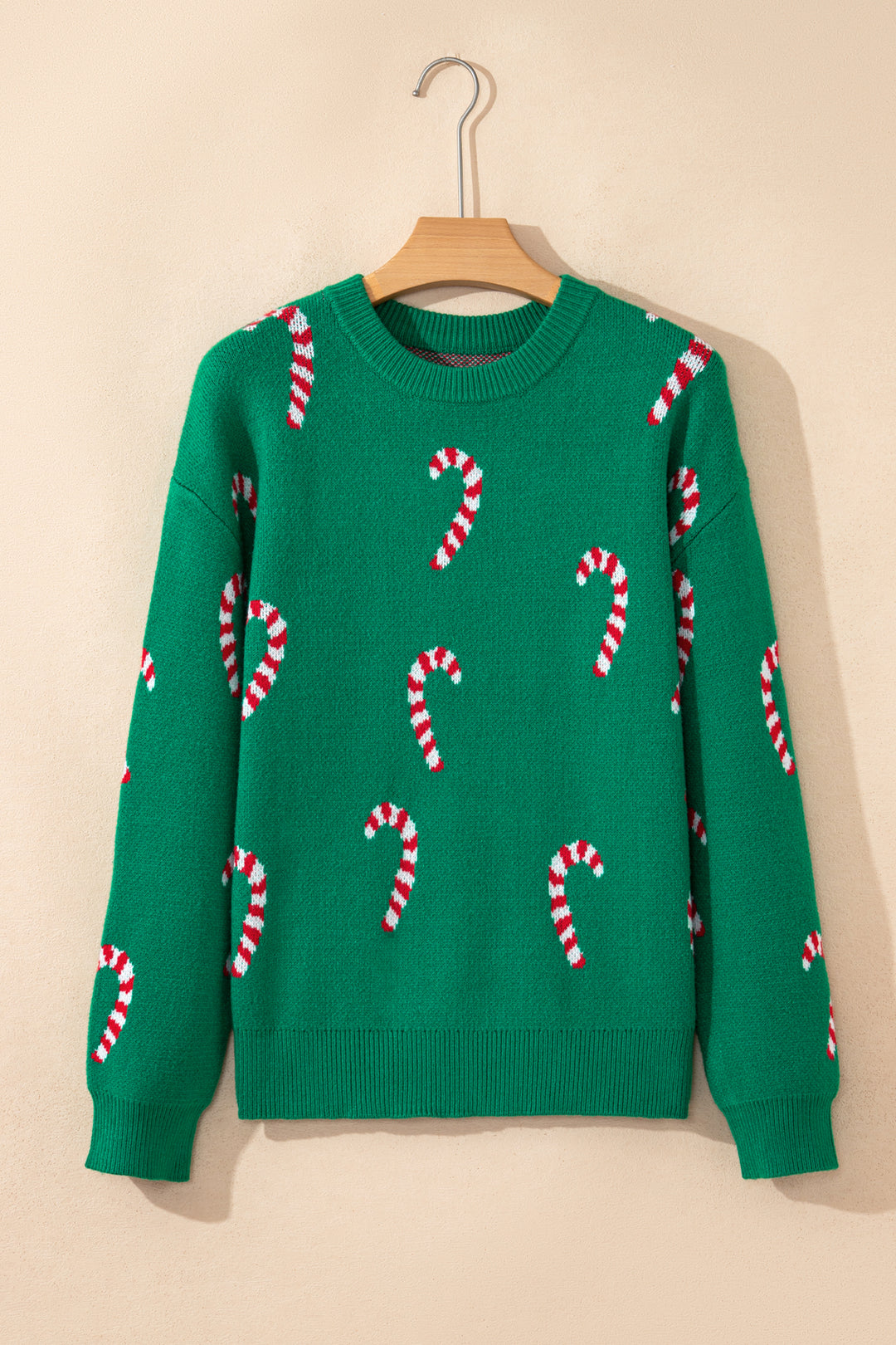 Christmas Candy Cane Holiday Drop Shoulder Sweater