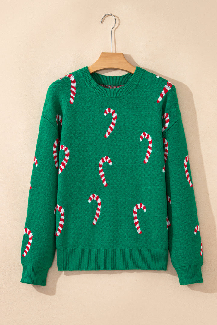 Christmas Candy Cane Holiday Drop Shoulder Sweater