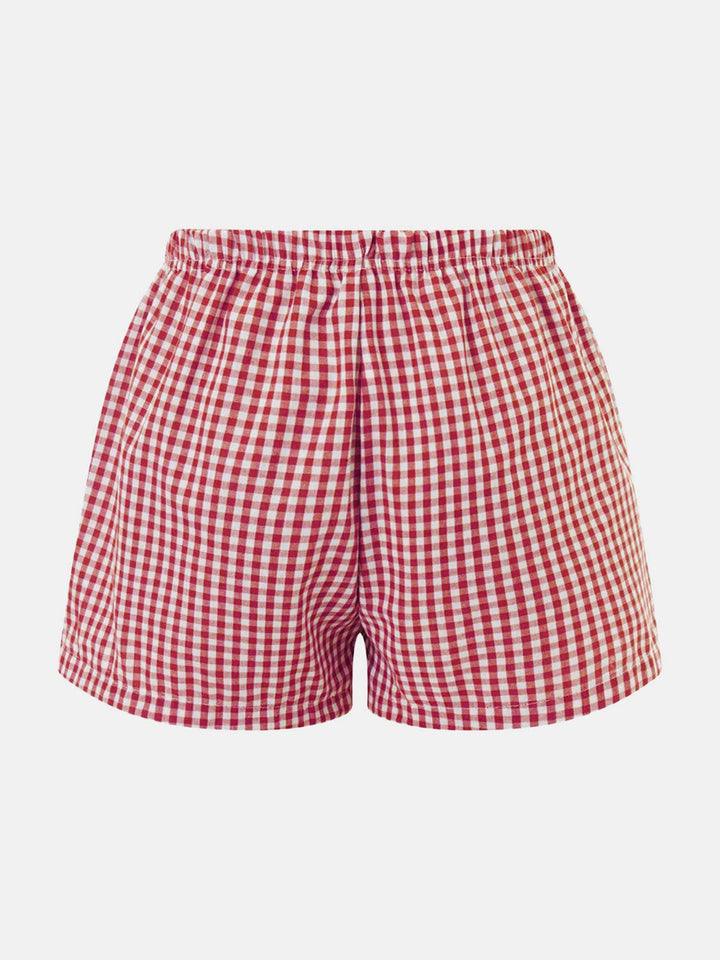 a red and white checkered shorts
