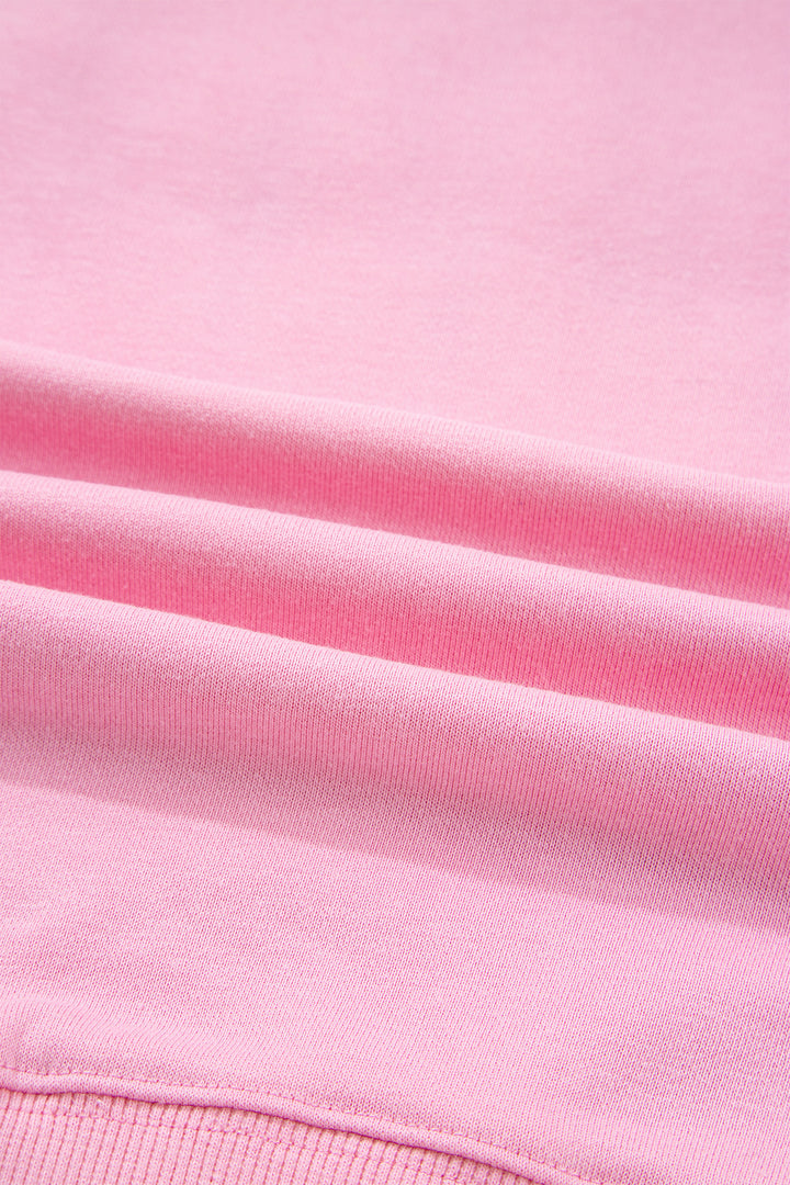 Pink Bow Sequin XOXO Letter Graphic Exposed Seam Baggy Sweatshirt