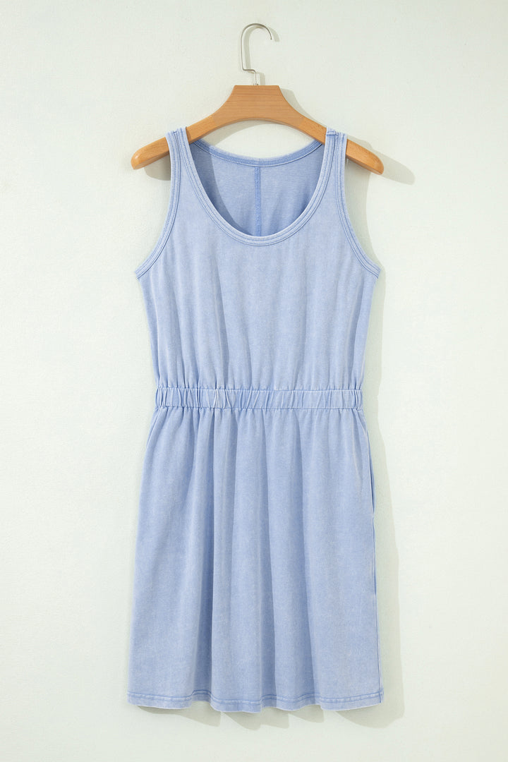 Mineral Wash U Neck Elastic Waist Sleeveless Mini Dress