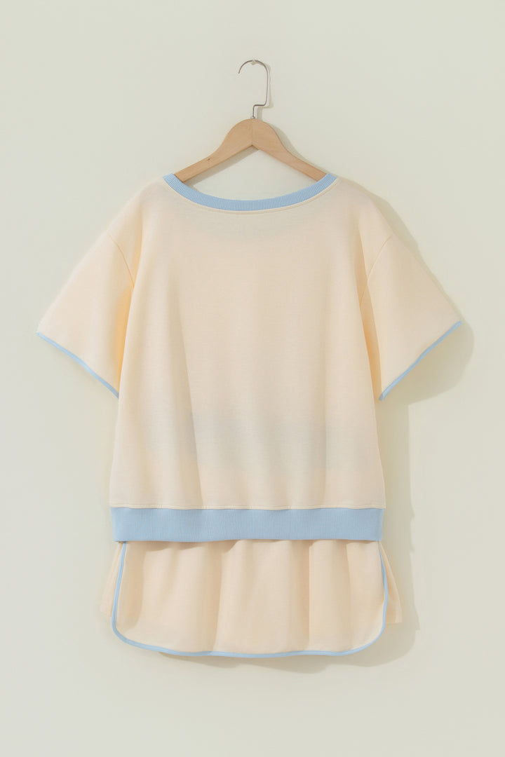 Colorblock Edge Drop Shoulder T Shirt and Skort 2Pcs Set