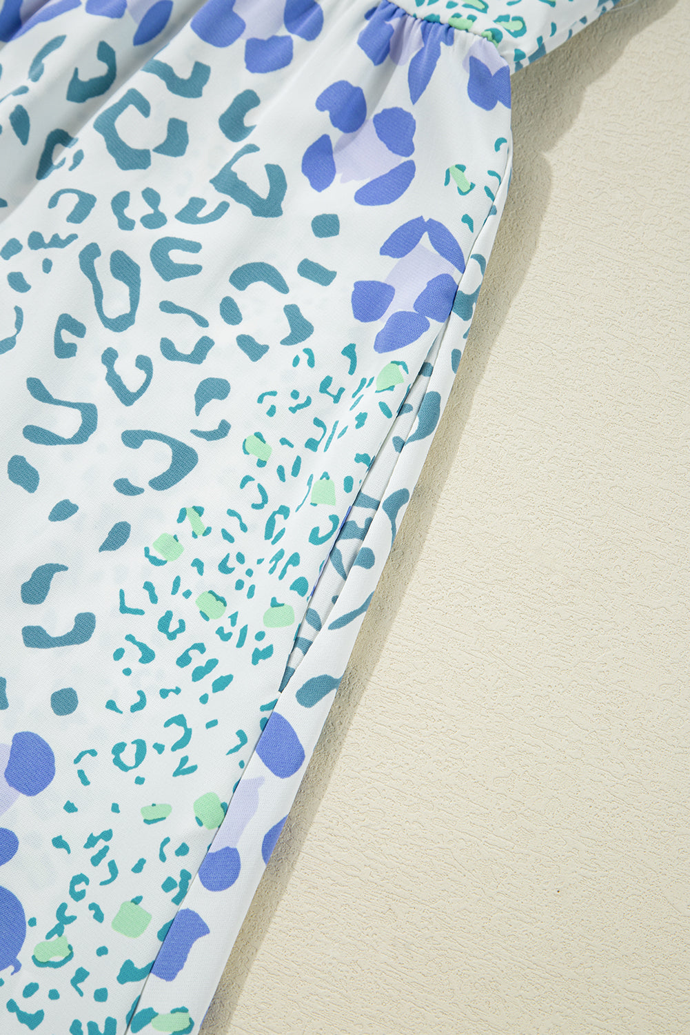 Sky Blue Leopard Contrast Bow Puff Sleeve Mini Dress