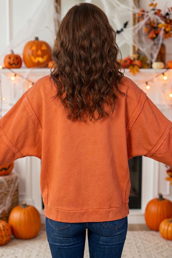 Halloween Witchy Plaid Slogan Embroidered Patch Tunic Sweatshirt